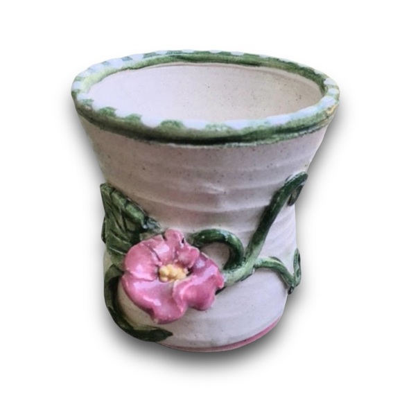 Floral Pottery Makeup Brush/Pen-Pencil Holder/Handcrafted from my Clay Studio - Picture 3 of 12